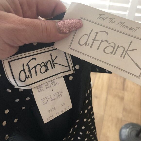 Vtg 80s D Frank Polka Dot Dress 12 NEW A Line Black Tiered Skirt Cute Flirty Fun - Picture 12 of 12